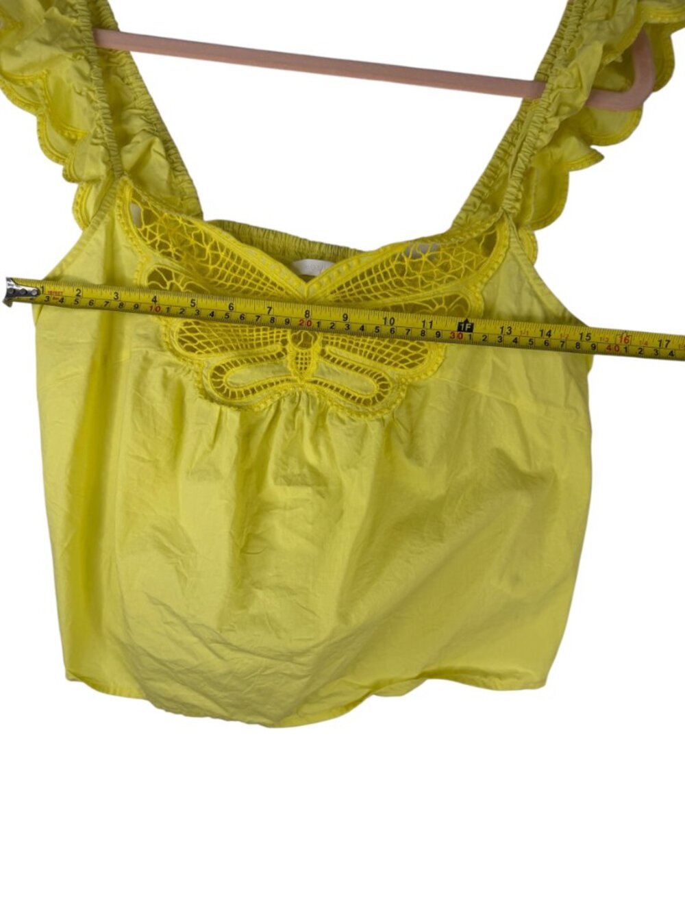 MOTHER The Butterfly Tank Wing It Yellow Embroidered Ruffle Top-M- MSRP $195 - Picture 4 of 11